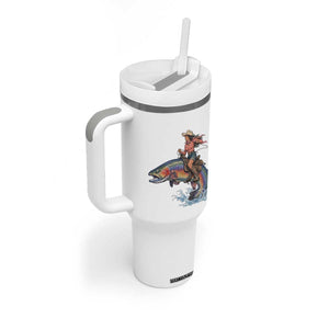 Vintage Cowgirl Riding Rainbow Trout Tumbler With Handle Funny Fishing Western Rodeo TS14 Print Your Wear