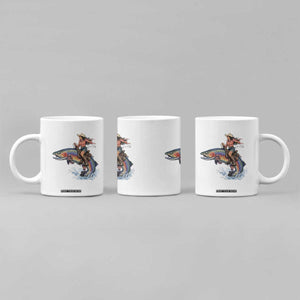 Vintage Cowgirl Riding Rainbow Trout Coffee Mug Funny Fishing Western Rodeo TS14 Print Your Wear