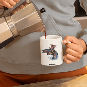 Vintage Cowgirl Riding Rainbow Trout Coffee Mug Funny Fishing Western Rodeo TS14 Print Your Wear