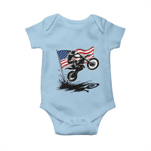 Dirt Bike American Flag Motocross Baby Onesie TS14 Light Blue Print Your Wear