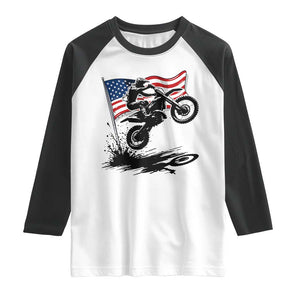 Dirt Bike American Flag Motocross Raglan Shirt TS14 White Black Print Your Wear