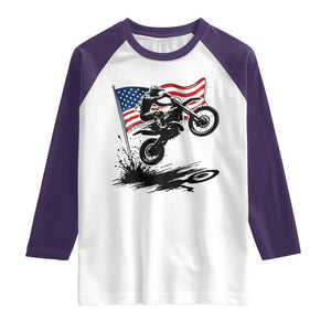 Dirt Bike American Flag Motocross Raglan Shirt TS14 White Purple Print Your Wear