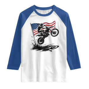 Dirt Bike American Flag Motocross Raglan Shirt TS14 White Royal Print Your Wear