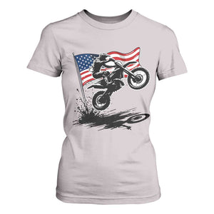 Dirt Bike American Flag Motocross T Shirt For Women TS14 Ice Gray Print Your Wear