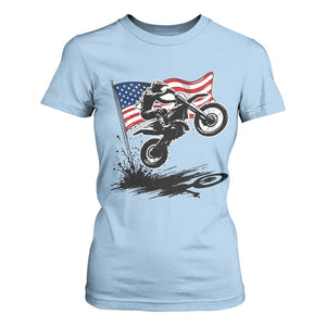 Dirt Bike American Flag Motocross T Shirt For Women TS14 Light Blue Print Your Wear