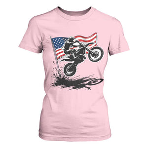 Dirt Bike American Flag Motocross T Shirt For Women TS14 Light Pink Print Your Wear