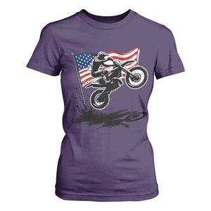 Dirt Bike American Flag Motocross T Shirt For Women TS14 Purple Print Your Wear