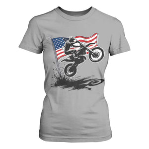 Dirt Bike American Flag Motocross T Shirt For Women TS14 Sport Gray Print Your Wear