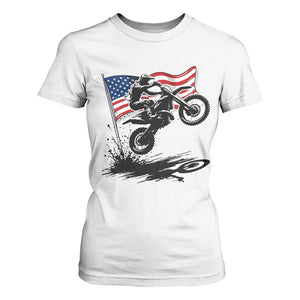 Dirt Bike American Flag Motocross T Shirt For Women TS14 White Print Your Wear