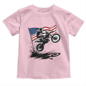Dirt Bike American Flag Motocross Toddler T Shirt TS14 Light Pink Print Your Wear