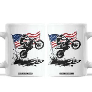 Dirt Bike American Flag Motocross Coffee Mug TS14 White Print Your Wear