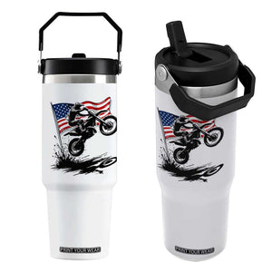 Dirt Bike American Flag Motocross Flip Straw Tumbler TS14 One Size: 30 oz White Print Your Wear