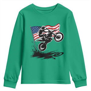 Dirt Bike American Flag Motocross Youth Sweatshirt TS14 Irish Green Print Your Wear