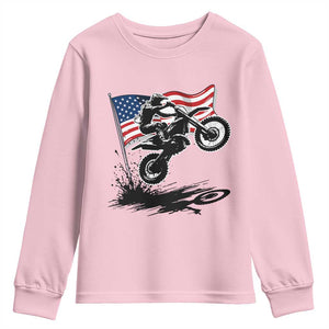 Dirt Bike American Flag Motocross Youth Sweatshirt TS14 Light Pink Print Your Wear