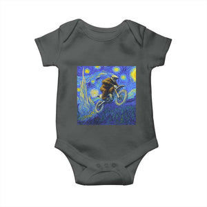 Bigfoot Dirt Bike Sasquatch Baby Onesie Starry Night Van Gogh Biker TS14 Dark Heather Print Your Wear