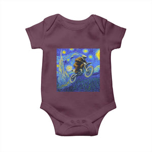 Bigfoot Dirt Bike Sasquatch Baby Onesie Starry Night Van Gogh Biker TS14 Maroon Print Your Wear