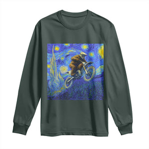 Bigfoot Dirt Bike Sasquatch Long Sleeve Shirt Starry Night Van Gogh Biker TS14 Dark Forest Green Print Your Wear