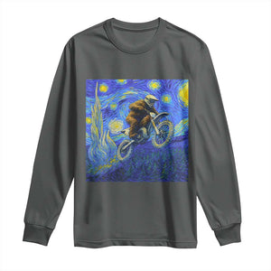 Bigfoot Dirt Bike Sasquatch Long Sleeve Shirt Starry Night Van Gogh Biker TS14 Dark Heather Print Your Wear