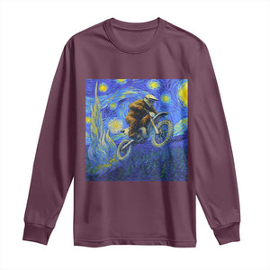 Bigfoot Dirt Bike Sasquatch Long Sleeve Shirt Starry Night Van Gogh Biker TS14 Maroon Print Your Wear