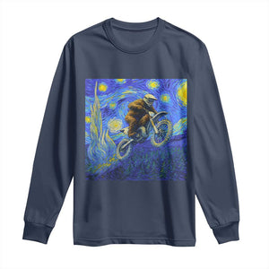 Bigfoot Dirt Bike Sasquatch Long Sleeve Shirt Starry Night Van Gogh Biker TS14 Navy Print Your Wear