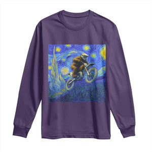 Bigfoot Dirt Bike Sasquatch Long Sleeve Shirt Starry Night Van Gogh Biker TS14 Purple Print Your Wear