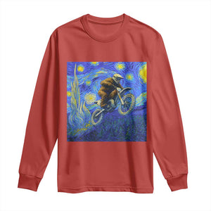 Bigfoot Dirt Bike Sasquatch Long Sleeve Shirt Starry Night Van Gogh Biker TS14 Red Print Your Wear