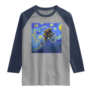 Bigfoot Dirt Bike Sasquatch Raglan Shirt Starry Night Van Gogh Biker TS14 Sport Gray Navy Print Your Wear