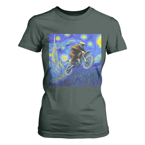 Bigfoot Dirt Bike Sasquatch T Shirt For Women Starry Night Van Gogh Biker TS14 Dark Forest Green Print Your Wear