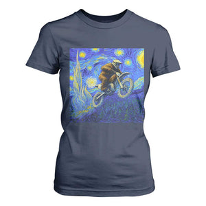 Bigfoot Dirt Bike Sasquatch T Shirt For Women Starry Night Van Gogh Biker TS14 Navy Print Your Wear