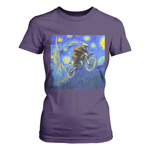 Bigfoot Dirt Bike Sasquatch T Shirt For Women Starry Night Van Gogh Biker TS14 Purple Print Your Wear