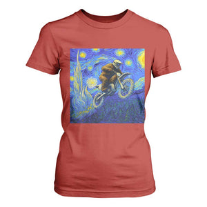 Bigfoot Dirt Bike Sasquatch T Shirt For Women Starry Night Van Gogh Biker TS14 Red Print Your Wear