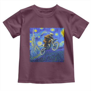 Bigfoot Dirt Bike Sasquatch Toddler T Shirt Starry Night Van Gogh Biker TS14 Maroon Print Your Wear