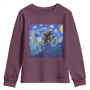 Bigfoot Dirt Bike Sasquatch Youth Sweatshirt Starry Night Van Gogh Biker TS14 Maroon Print Your Wear