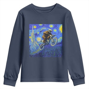 Bigfoot Dirt Bike Sasquatch Youth Sweatshirt Starry Night Van Gogh Biker TS14 Navy Print Your Wear