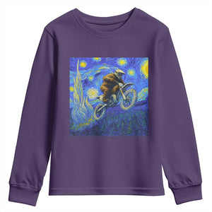 Bigfoot Dirt Bike Sasquatch Youth Sweatshirt Starry Night Van Gogh Biker TS14 Purple Print Your Wear