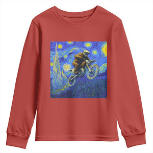 Bigfoot Dirt Bike Sasquatch Youth Sweatshirt Starry Night Van Gogh Biker TS14 Red Print Your Wear
