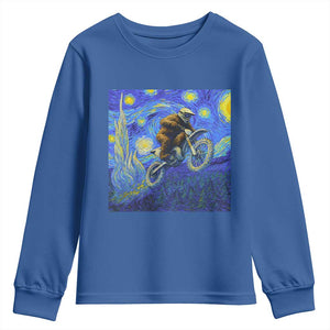 Bigfoot Dirt Bike Sasquatch Youth Sweatshirt Starry Night Van Gogh Biker TS14 Royal Blue Print Your Wear