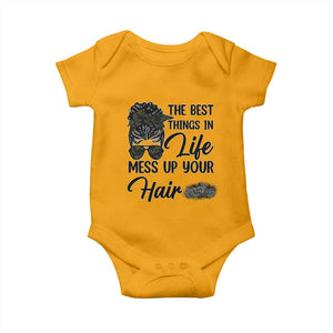 Funny Biker Woman Baby Onesie The Best Things In Life Mess Up Your Hair TS14 Gold Print Your Wear