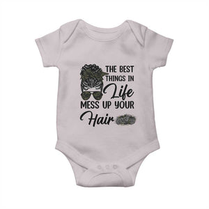 Funny Biker Woman Baby Onesie The Best Things In Life Mess Up Your Hair TS14 Ice Gray Print Your Wear