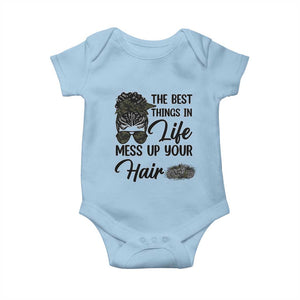 Funny Biker Woman Baby Onesie The Best Things In Life Mess Up Your Hair TS14 Light Blue Print Your Wear