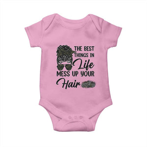 Funny Biker Woman Baby Onesie The Best Things In Life Mess Up Your Hair TS14 Light Pink Print Your Wear