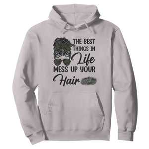 Funny Biker Woman Hoodie The Best Things In Life Mess Up Your Hair TS14 Ice Gray Print Your Wear