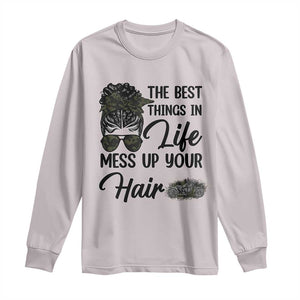 Funny Biker Woman Long Sleeve Shirt The Best Things In Life Mess Up Your Hair TS14 Ice Gray Print Your Wear