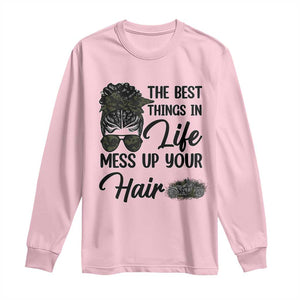 Funny Biker Woman Long Sleeve Shirt The Best Things In Life Mess Up Your Hair TS14 Light Pink Print Your Wear