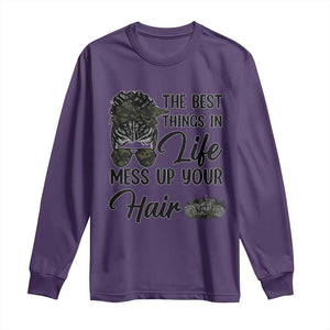 Funny Biker Woman Long Sleeve Shirt The Best Things In Life Mess Up Your Hair TS14 Purple Print Your Wear