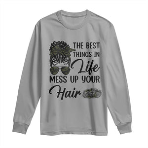 Funny Biker Woman Long Sleeve Shirt The Best Things In Life Mess Up Your Hair TS14 Sport Gray Print Your Wear