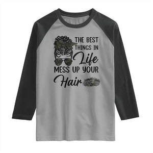 Funny Biker Woman Raglan Shirt The Best Things In Life Mess Up Your Hair TS14 Sport Gray Black Print Your Wear