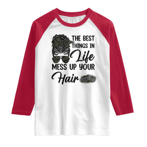 Funny Biker Woman Raglan Shirt The Best Things In Life Mess Up Your Hair TS14 White Red Print Your Wear
