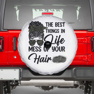 Funny Biker Woman Spare Tire Cover The Best Things In Life Mess Up Your Hair TS14 White Print Your Wear