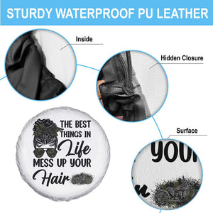 Funny Biker Woman Spare Tire Cover The Best Things In Life Mess Up Your Hair TS14 Print Your Wear